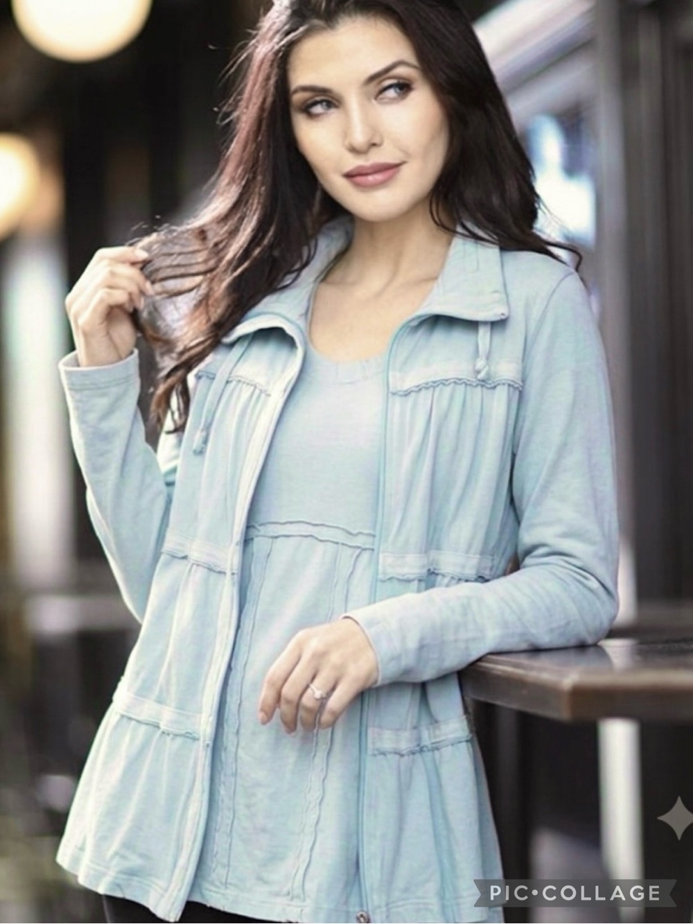 Neon Buddha Light Blue 2-piece Raw Edge Ruffle Tunic Top Tiered Jacket L